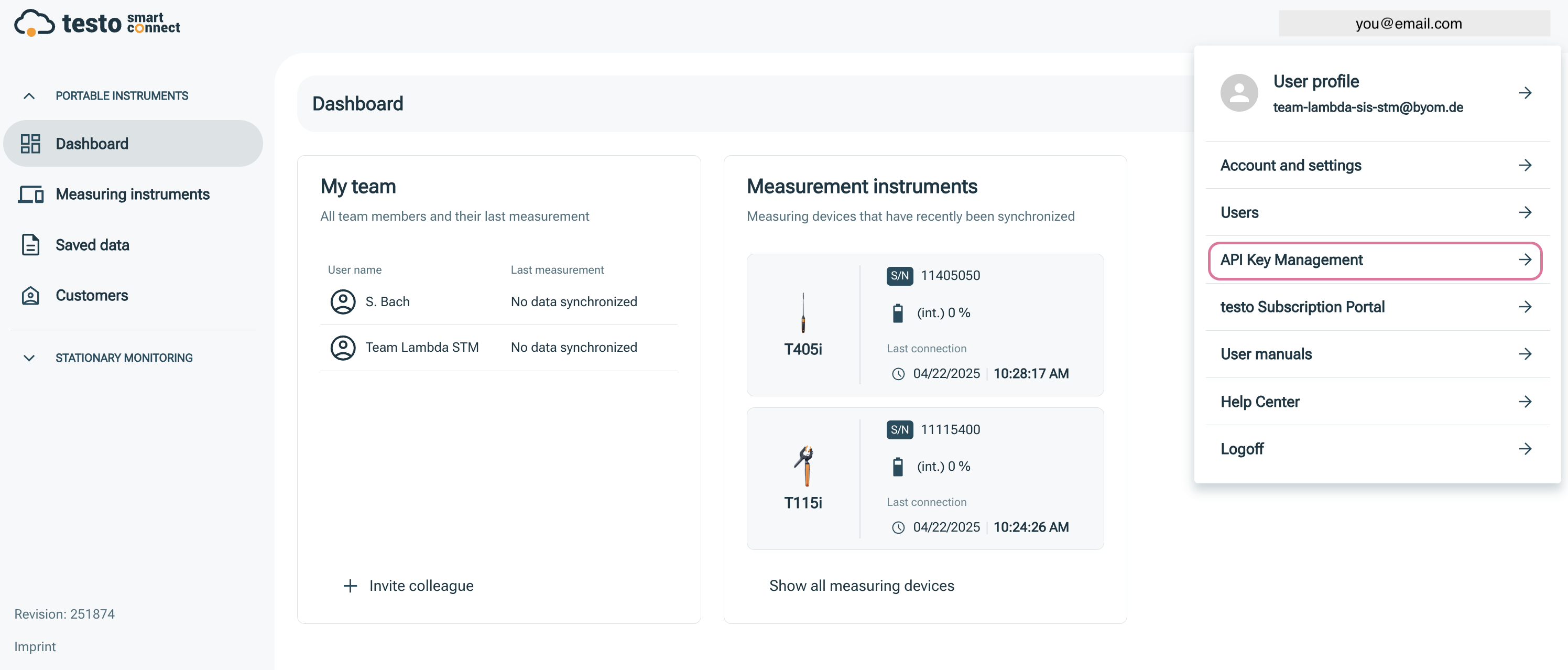 API Key Management menu item