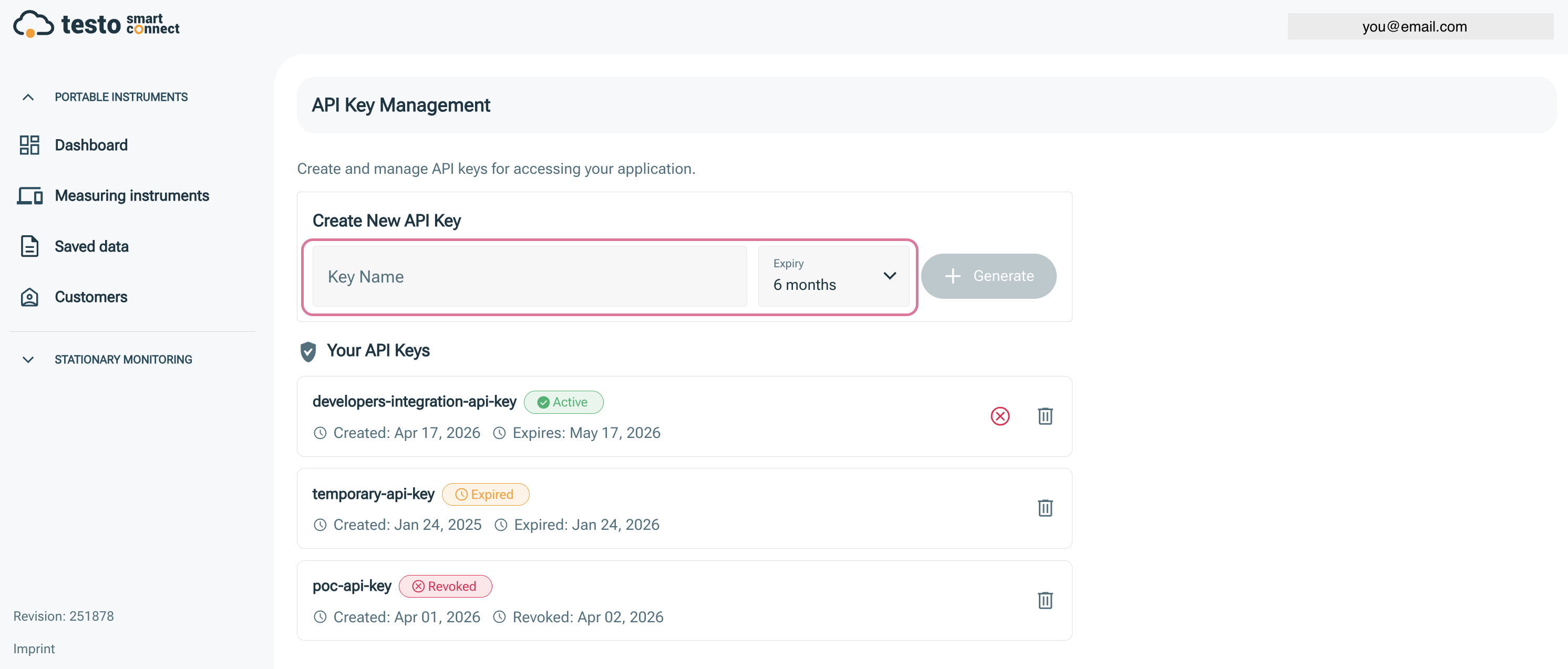 Create New API Key form