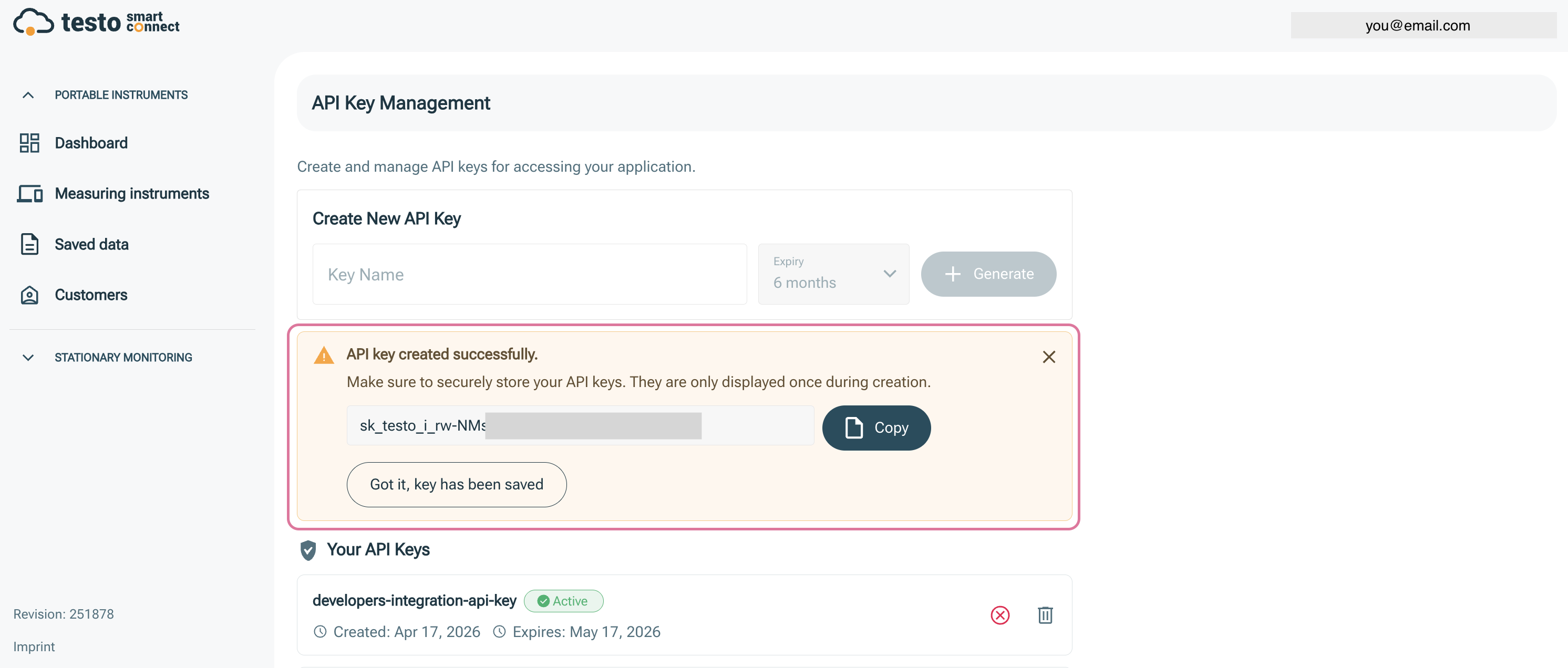 API key created successfully